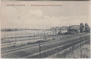 Mainz, Eisenbahnbrücke, Mainmündung; Verlag K. Suder / railroad bridge