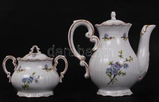 Zsolnay virág mintás hiányos mokkás készlet, kézzel festet, jelzett, hibátlan