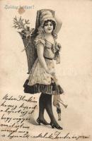 New Year, lady, litho