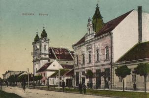 Galánta, Fő utca, templom, takarékpénztár / main street, church, bank