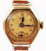 Ormio arany (14 K) női karóra, rugós fém szíjjal, bruttó: 19 g