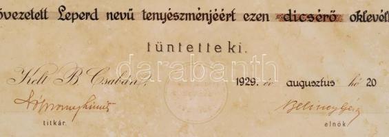 1929 A Békés Megyei Gazdasági Egyesület lókiállításán kiadott díszes litho oklevél. Üvegezett keretb...