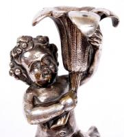 Ezüstözött bronz puttó gyertyatartó ezüst talpon / silvered bronze candle holder on silver plate 13 ...