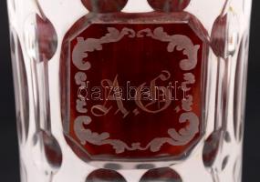 Antik német barátság pohár, "Alt wie ein stein..." felirattal, hámozott, homok fújt, hibát...