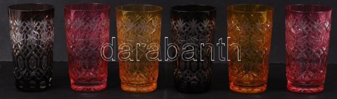 XX. sz eleje 6 darabos antik kristály borospohár készlet több színben. Hibátlan. / Crystal vine-glas...