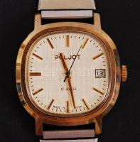 Poljot 17 köves, naptáros mechanikus óra fém szíjjal / Poljot watch