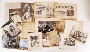 Egy doboz vegyes nyomtatvány és okmány, reklám fotó, okirat a század elejétől napjainkig