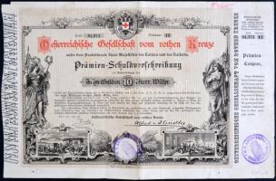 Ausztria 1882. Osztrák Vöröskereszt kötvénye 10G-ről T:III Austria 1882. Austrian Red Cross debenture bond 10 Gulden C:F