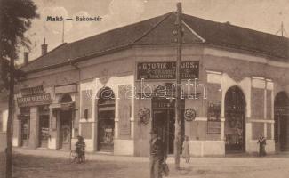 Makó Bakos tér, özv. Gyurik Lajosné temetkezési vállalata, Kovács Antal Makói Újság szerkesztősége; Kovács Antal kiadása