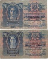 1913. 20K (2x) egyiken piros "MAGYARORSZÁG" felülbélyegzéssel, másikon hamis "MAGYARO...