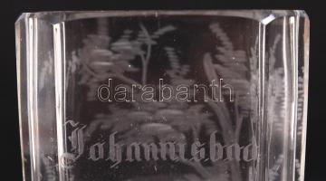 Antik mini vadász vázácska, "Johannisbad" felirattal, gravírozott, alján apró csorba, m:9 ...