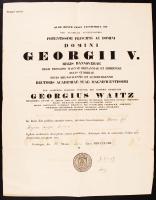 1858 Georg Waitz (1813-1886) német jogtörténész által aláírt Hannoveri jogi akadémiai bizonyítvány Szél Kálmán nagyszalontai esperes részére / Georg Waitz autograph signed diploma