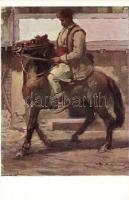 Serbian folklore, man on horse back, s: I. V. Mrkveka