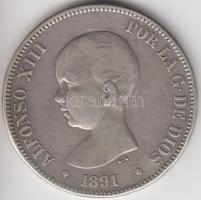 Spanyolország 1891. 5P Ag "XIII. Alfonz" T:2-
Spain 1891. 5 Pesetas Ag "Alfonso XIII&...