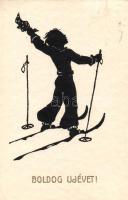 New Year, skiing, silhoulett (small tear)