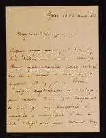 1902 gr. Tisza István későbbi miniszterelnök sajét kézzel írt levele, melyben atyjának gr. Tisza Kál...