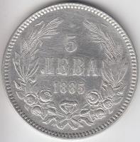 Bulgária 1885. 5L Ag "I. Sándor" T:2,2- Bulgaria 1885. 5 Leva Ag "Alexander I" C:XF,VF