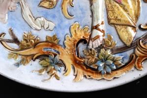 Rudolf Ditmar Znaim szecessziós dísztál, kézzel festett, jelzett, apró hajszálrepedéssel, d:40 cm / ...