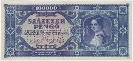 1945. 100.000P kék "M000-000000" sorozattal és sorszámmal "MINTA" perforációval!...