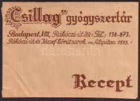 cca 1940 Bp. VIII., Csillag gyógyszertár receptboríték