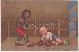 Boxing match, Italian art postcard, s: Colombo (fl)