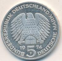 NSZK 1974. 5M Ag "25 éves az alkotmány" T:exPP GFR 1974. 5 Mark Ag "Constitutional Law" C:exPP Krause KM#138