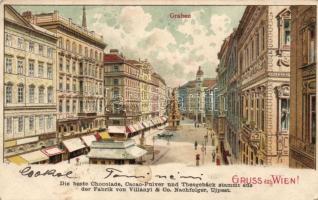 Vienna, Wien, Graben, litho, Fabrik von Villanyi, Újpest / chocolate advertisement (EB)