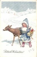 Christmas, deer, girl B.K.W I. 2842-5 s: K. Feiertag (Rb)