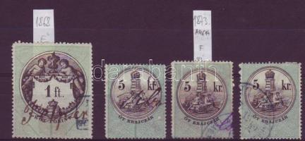 1868 1Ft "E" vízjellel+1873 3db 5kr Ft vízjellel