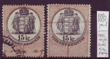 1880 2db 15kr az 1873 kiadás vízjeles papírjára nyomva