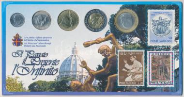 Vatikán 1995-1998. 50L-1000L 5db klf névértékű érmés lap bélyeggel T:1 Vatican 1995-1998. 50 Lire, 100 Lire, 200 Lire, 500 Lire, 1000 Lire collector coin set with stamps C:UNC