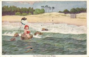 Kislány, tengerpart s: Bert, 'Des Meeres und der Liebe Wellen' / child, beach, s: Bert