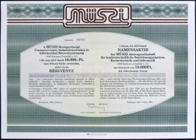 1991. MÜSZI Mezőgazdasági Üzemszervezési, Számítástechnikai és Informatikai Rt. részvénye 10.000Ft-ról T:I