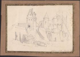 R. Schauschek Paula: Bástya 1868. Ceruza, papír, jelzett, 15×20 cm