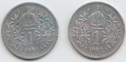 Ausztria 1901-1902. 1K Ag (2x) T:vegyes
Austria 1901-1902. 1 Corona Ag (2x) C:mixed