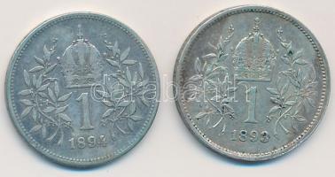 Ausztria 1893-1894. 1K Ag (2x) T:vegyes
Austria 1893-1894. 1 Corona Ag (2x) C:mixed