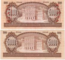 1992 5000 Ft "J" forgalmi T:I (nyomáscsíkkal) + 5000 Ft minta fny. + perf. T:I (nyomáscsík...