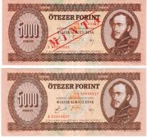 1990 5000 Ft "H" forgalmi T:I + 5000 Ft "H" minta fny. + perf. T:I kisebb papírráncokkal!