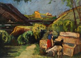 Jelzés nélkül: Szemtelen kecske. Olaj, karton, antik keretben, 35×44 cm