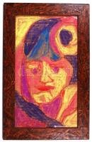 Németh Miklós (1934-2012): Női fej. Kréta, papír, jelzett, üvegezett keretben, 42×24 cm