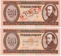 1990 5000 Ft "J" forgalmi T:I- (nyomáscsíkkal) + 5000 Ft "J" minta fny. + perf. T:I- (nyomáscsíkkal)