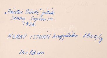 1926 Kerny István (1879-1963): Szany (Sopron m.), Pásztor Böske játék, feliratozva, jelzetlen vintag...