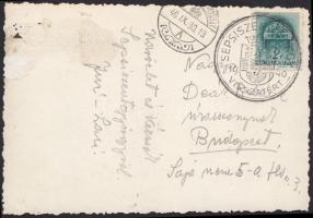 cca 1940 Sepsiszentgyörgy visszatérésének emlékére készült mozaik fotólap, Horthy portréval, emlékpe...