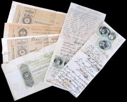 ~1800-1900-as évek 6db különféle helyen kiállított váltó, egyik hátoldalán kézzel írott "Bekebe...