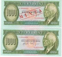 1992 1000 Ft "D" forgalmi T:I- (nyomáscsíkkal) + 1000 Ft "D" minta fny. + perf. T:I- (nyomáscsíkkal)
