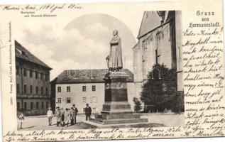 Nagyszeben, Hermannstadt; Main square, monument; Verlag Karl Graef (small tear)