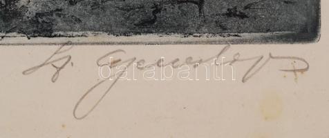 Szentgyörgyvári Gyenes Lajos (1890-1971): Tabáni tájrészlet. Akvatinta, papír, jelzett, üvegezett ke...