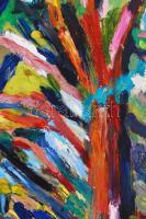 Schéner Mihály (1923-2009): Öreg eperfa. Olaj, farost, jelzett, keretben, 70×50 cm