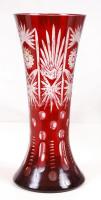 Rubin vörös üveg váza, többrétegű, csiszolt, hámozott, hibátlan, m:30 cm, d:12 cm / vase