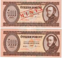 1993 5000Ft "J" forgalmi T:II csak egyszer hajtva + 5000Ft "J" minta fny. + perf. T:I